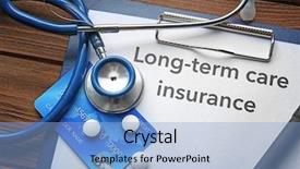  Presentation with clipboard stethoscope - Colorful presentation enhanced with text long-term care insurance backdrop and a light blue colored foreground