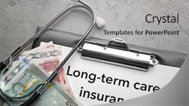  Presentation with long term care - PPT theme having text long-term care insurance background and a light gray colored foreground