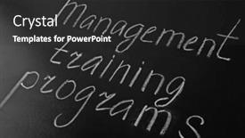  Presentation with management - Colorful PPT theme enhanced with text management training programs on chalkboard backdrop and a dark gray colored foreground