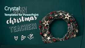  Presentation with red stars - Cool new PPT theme with text merry christmas teacher backdrop and a ocean colored foreground