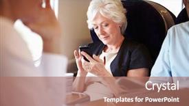  Presentation with commuter - Slide deck consisting of text message - businesswoman using mobile phone background and a coral colored foreground