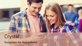  Presentation with technology students - PPT theme consisting of text message - friendship people technology and education background and a coral colored foreground