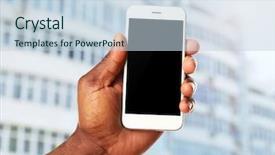  Presentation with smart city - PPT theme having text message - hand shows mobile smart phone background and a lemonade colored foreground