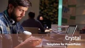  Presentation with office desk reception - Amazing PPT layouts having text message - office worker with coffee backdrop and a tawny brown colored foreground