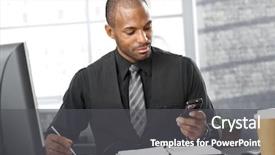  Presentation with smart bus - PPT theme having text message - portrait of smart businessman busy background and a dark gray colored foreground