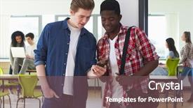  Presentation with students - Slide deck having text message - two male students looking background and a violet colored foreground