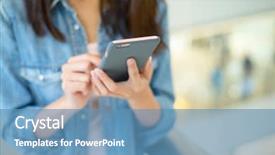  Presentation with text message - PPT theme enhanced with text message - woman hold with mobile phone background and a teal colored foreground