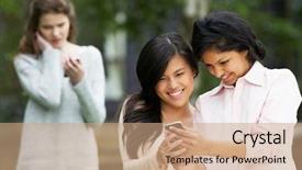  Presentation with girl teens - Presentation theme with text message on mobile phone background and a coral colored foreground