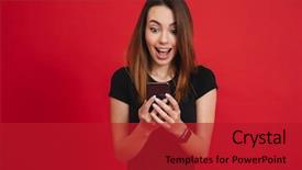  Presentation with strong black woman - Presentation theme having celulas - photo of excited woman background and a crimson colored foreground