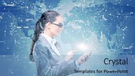  Presentation with mining - Beautiful slides featuring text mining - businesswoman with mobile in business backdrop and a light blue colored foreground