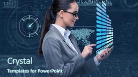  Presentation with mobile payment app business technology - Cool new PPT theme with text mining - businesswoman with mobile in business backdrop and a  colored foreground