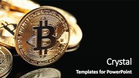  Presentation with bitcoins - Slide set with text mining - golden bitcoins on black background background and a black colored foreground