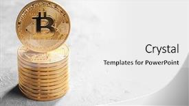  Presentation with bitcoins - Slides enhanced with text mining - golden bitcoins on grunge background background and a  colored foreground