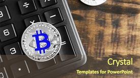  Presentation with mining - Cool new slides with text mining - silver bitcoin with calculator backdrop and a tawny brown colored foreground