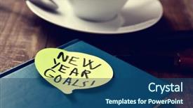  Presentation with next year - Colorful slide deck enhanced with text new years goals backdrop and a ocean colored foreground