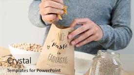  Presentation with macaroni - Audience pleasing presentation design consisting of text no plastic is fantastic backdrop and a lemonade colored foreground