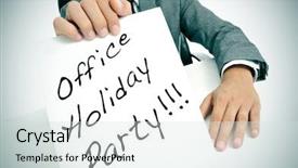  Presentation with desk - Theme with text office holiday party background and a sky blue colored foreground
