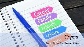  Presentation with debt management text - Slide deck featuring text on sticky colorful arrows background and a light blue colored foreground