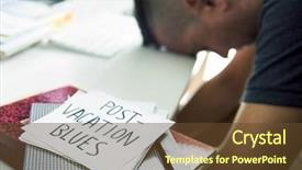  Presentation with post it note - Slides having text post-vacation blues handwritten background and a tawny brown colored foreground