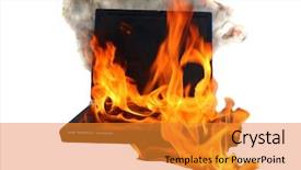  Presentation with world fire - Slides enhanced with genuine laptop computer on fire isolated on white with room for your text represents hot love burning up the internet setting the world on fire computer damage insurance claims hell fire etc background and a gold colored foreground