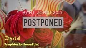  Presentation with feast - Colorful slide set enhanced with text-sant-jordi-2020-postponed backdrop and a tawny brown colored foreground