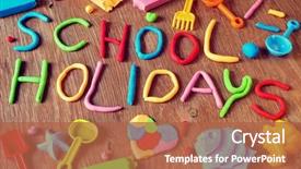  Presentation with wooden toy - Colorful presentation theme enhanced with text school holidays made backdrop and a red colored foreground