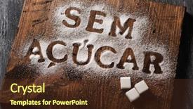  Presentation with sugar free - Presentation design with high angle view of a wooden chopping board sprinkled with sugar where you can read the text sem acucar sugar free written in portuguese and some sugar cubes background and a tawny brown colored foreground