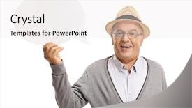  Presentation with chit chat vti - Amazing theme having text speech - mature man holding a chat backdrop and a white colored foreground