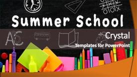  Presentation with camp - Cool new PPT theme with text summer school and stationery backdrop and a dark gray colored foreground