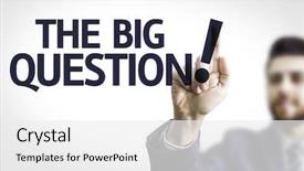  Presentation with business - Beautiful slides featuring business man pointing to transparent board with text the big question backdrop and a white colored foreground