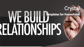  Presentation with relationships - Slide set with text we build relationships background and a dark gray colored foreground