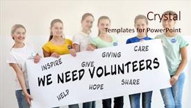  Presentation with teens - Beautiful presentation theme featuring text we need volunteers backdrop and a  colored foreground