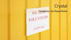  Presentation with announcement - PPT theme featuring text we need volunteers background and a  colored foreground