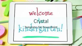  Presentation with welcome - Presentation theme with text welcome to kindergarten background and a cool aqua colored foreground
