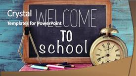  Presentation with end year - PPT theme having text welcome to school background and a dark gray colored foreground