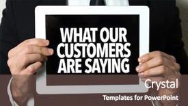  Presentation with business experience - Theme enhanced with text what our customer background and a tawny brown colored foreground