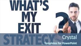  Presentation with strategy - PPT theme with text what's my exit background and a ocean colored foreground