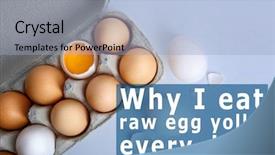  Presentation with eat - Slide set featuring text why i eat raw egg yolks every day cardboard package and eggs on light background background and a light blue colored foreground