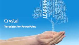 Presentation with education love - Cool new PPT theme with text word cloud or tagcloud backdrop and a teal colored foreground