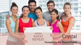  Presentation with holding people in hands - Beautiful PPT theme featuring text work sweat and repeat backdrop and a lemonade colored foreground