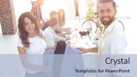  Presentation with show - Slide deck with textile - designers show new models background and a light blue colored foreground