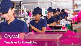  Presentation with factory workers - Amazing theme having textile - group multiracial factory workers sewing backdrop and a purple colored foreground