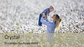  Presentation with mother child - Presentation theme enhanced with textile - young mother and her child background and a mint green colored foreground