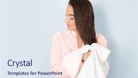  Presentation with hair - Amazing PPT layouts having textile - young woman drying her hair backdrop and a sky blue colored foreground