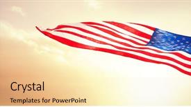  Presentation with american flag waving - Colorful presentation design enhanced with textile 3d - american flag waving over white backdrop and a blonde colored foreground
