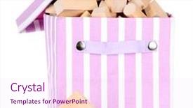  Presentation with textile - Slide set with textile box with wooden building background and a pink colored foreground