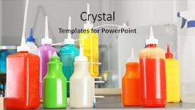  Presentation with table chemistry - Cool new PPT theme with textile chemistry - table with different chemicals backdrop and a light gray colored foreground