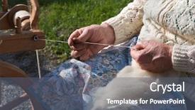  Presentation with spinning - Presentation theme enhanced with textile fibers spinning - hands of the elderly woman background and a ocean colored foreground