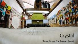  Presentation with old arabic - Theme enhanced with textile fibers spinning - old wooden machine for produce background and a light gray colored foreground