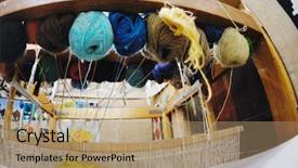  Presentation with old arabic - PPT layouts having textile fibers spinning - old wooden machine for produce background and a coral colored foreground